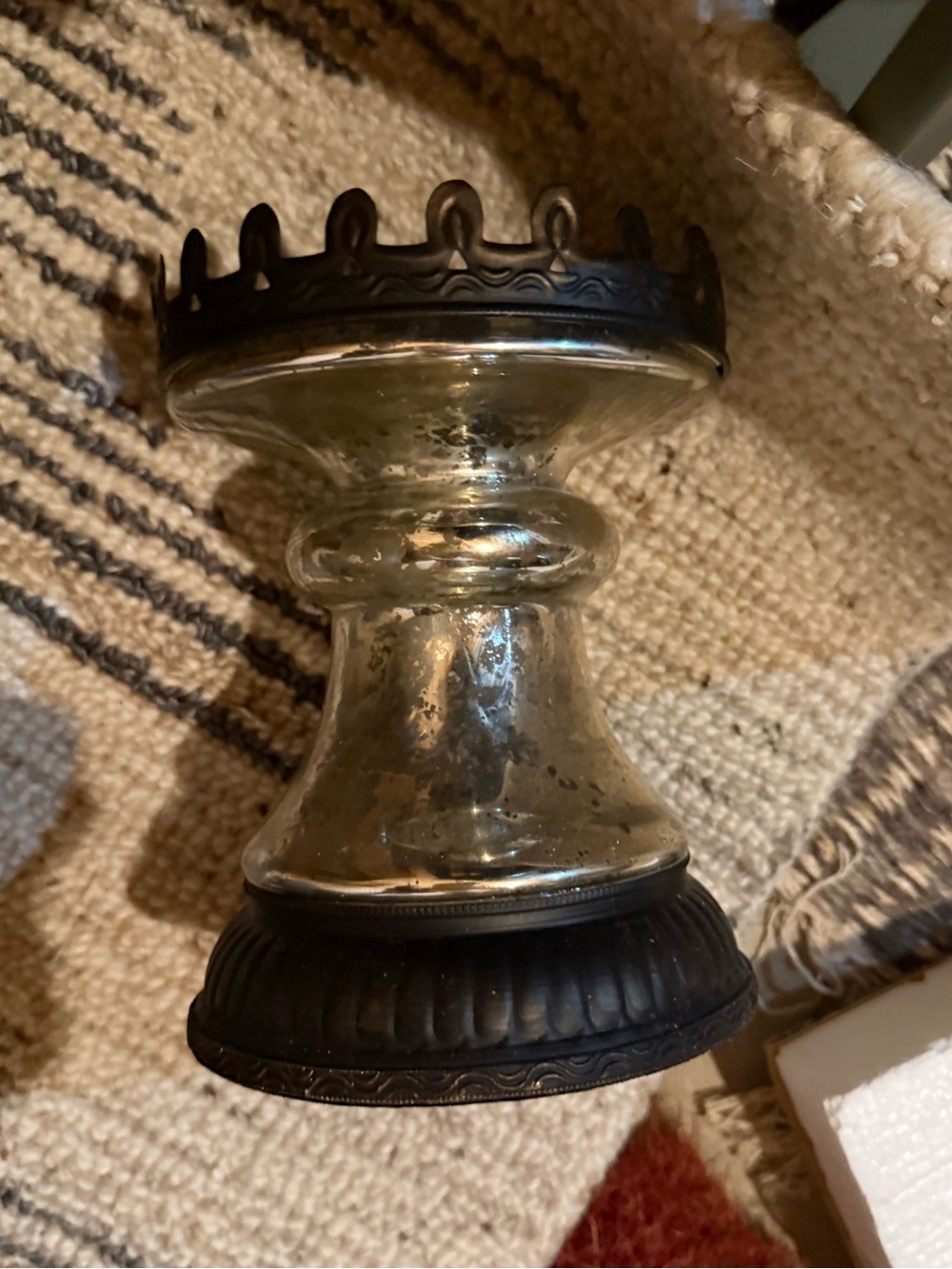 New Pottery Barn Antique Mercury Bronze/Silver Pillar Holder